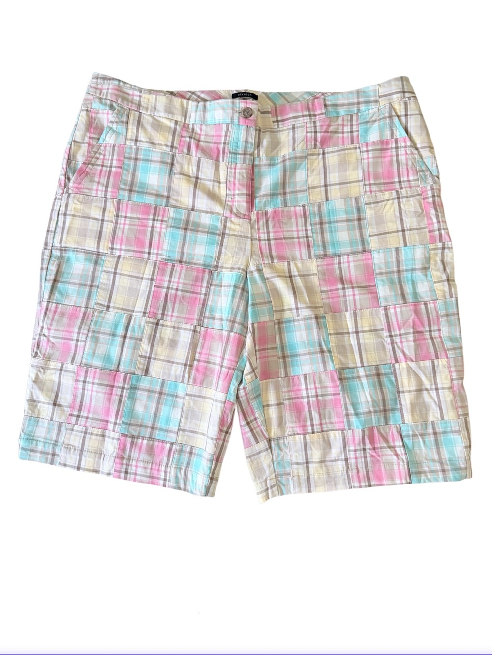 IZOD Madras Pastel Patchwork Bermuda Shorts preppy Stretch madras pastel Golf 14